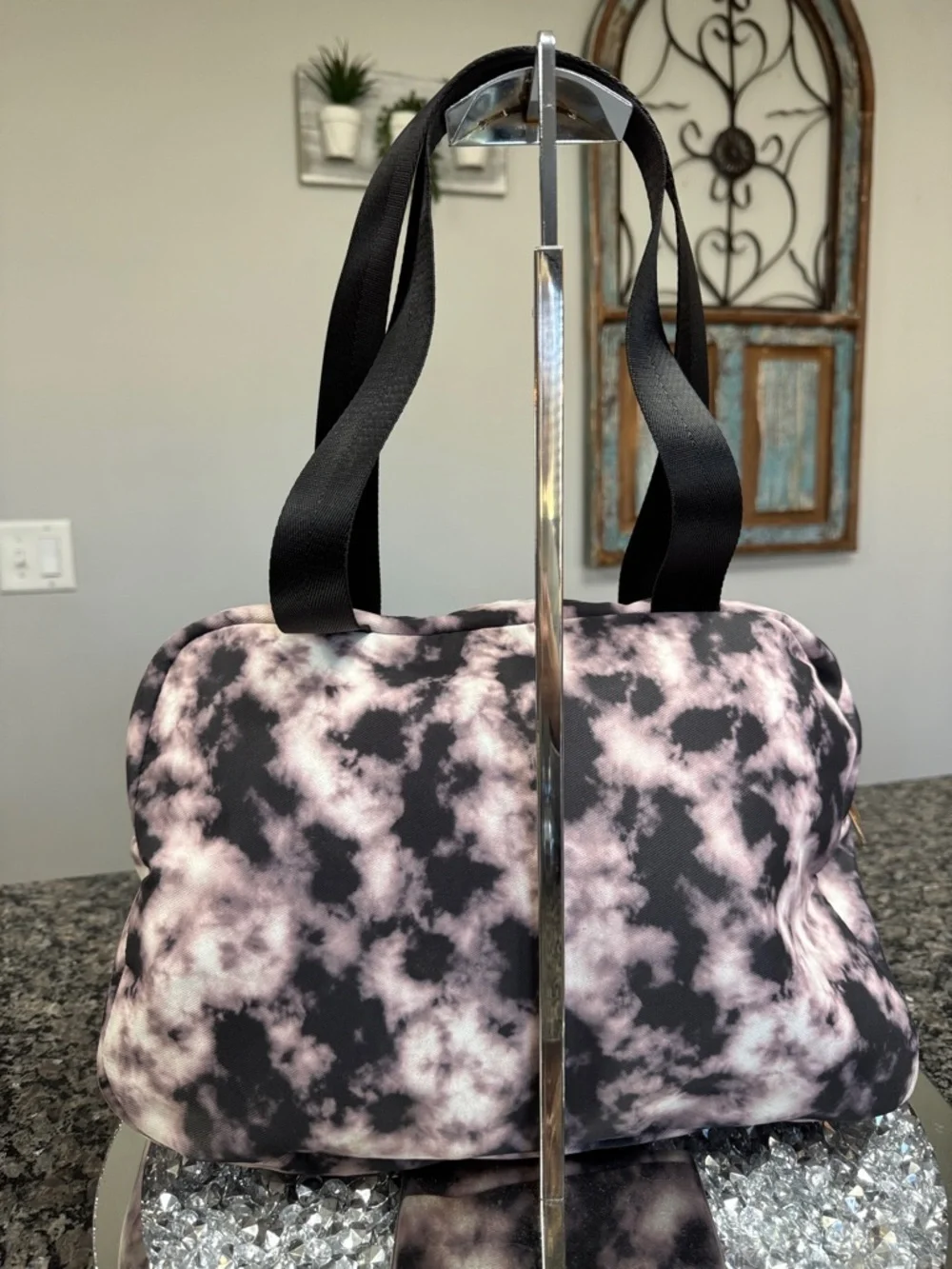Olivia Miller Black and Pink Tie-Dye Tote with Multiple Zip Pockets EUC
